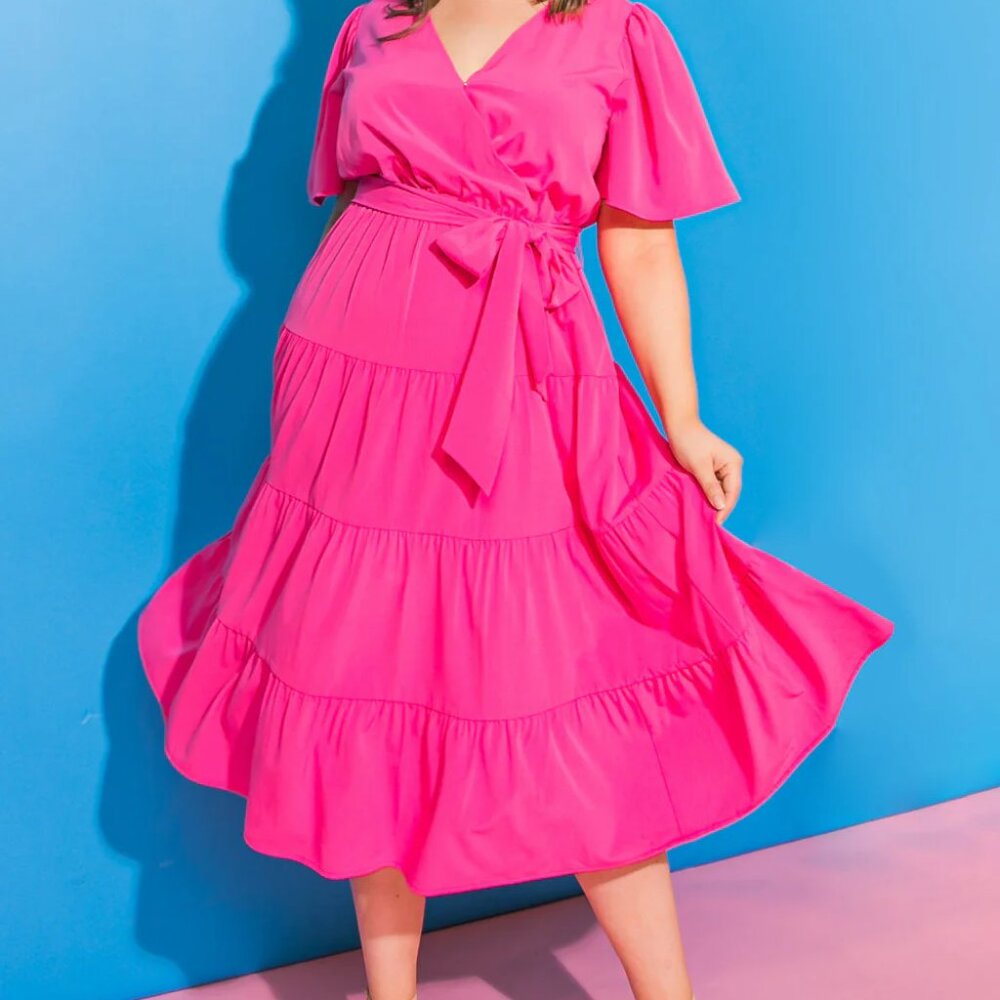 Brand New, Pink Tiered Midi Dress, Flying Tomato, Size 2X